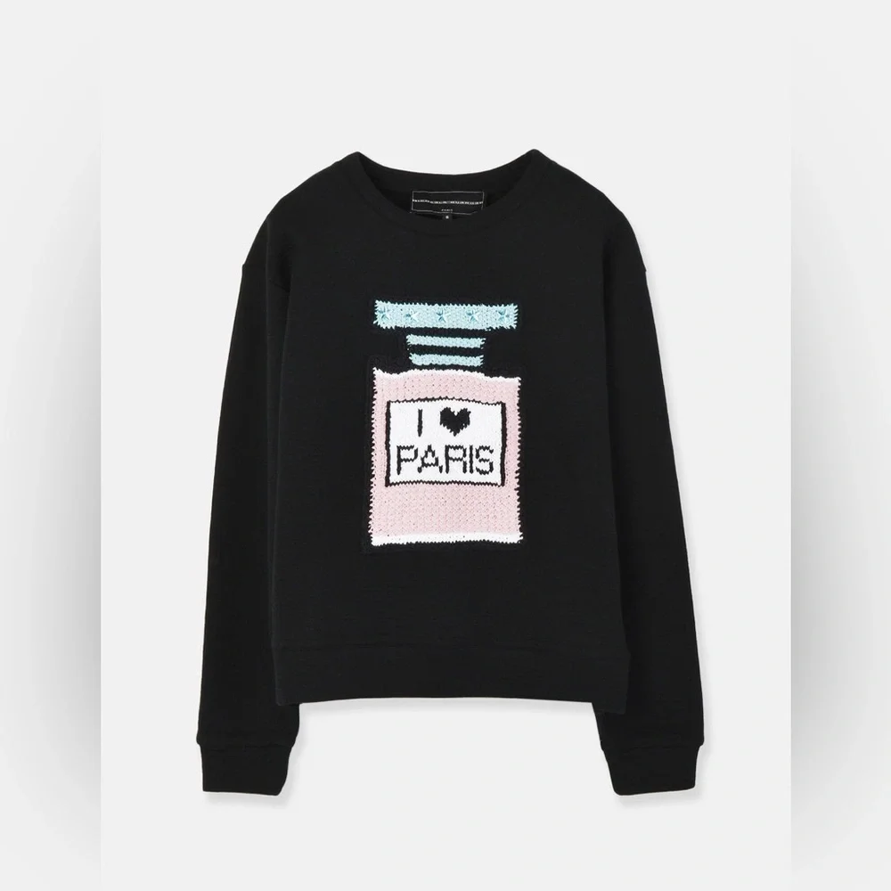 Michaela Buerger I Love Paris Crewneck Sweatshirt Black Medium Stretch EUC